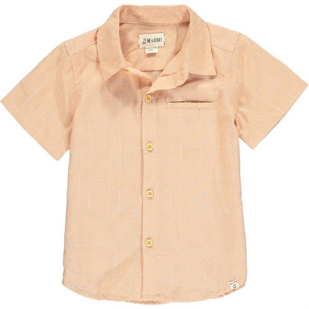 NEW FREECITY boy's newport button down shirt in peach grid
